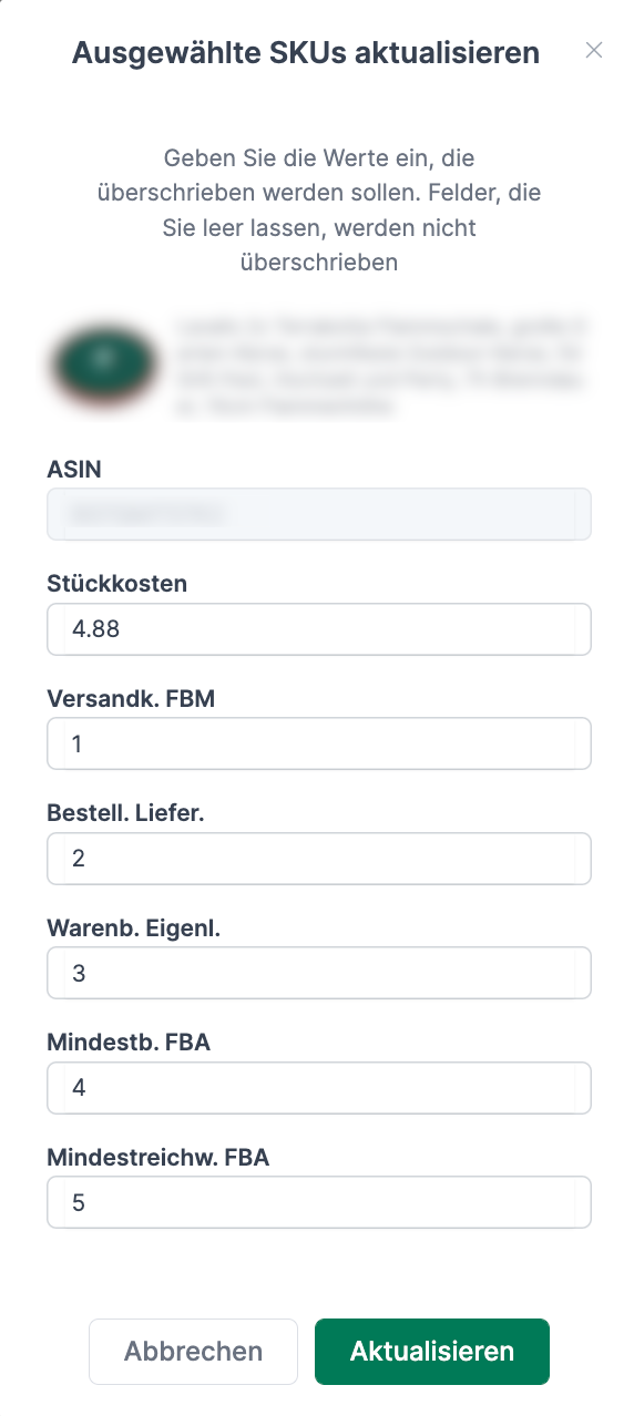 Ausgewählte SKUs aktualisieren mit AMALYTIX