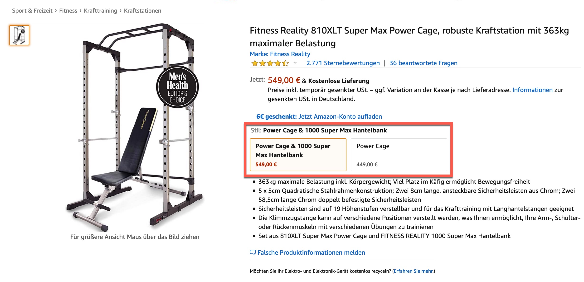 Amazon Hinweis Varianten haben sich geändert