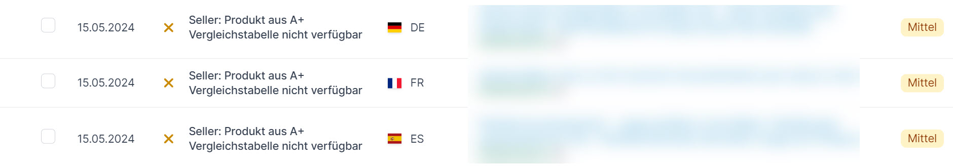 Amazon Hinweis Produkt aus A+ Vergleichstabelle nicht verfügbar