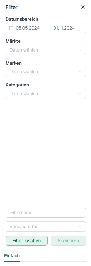 Filteroptionen für Brand Metrics