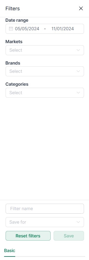 Filter options for brand metrics