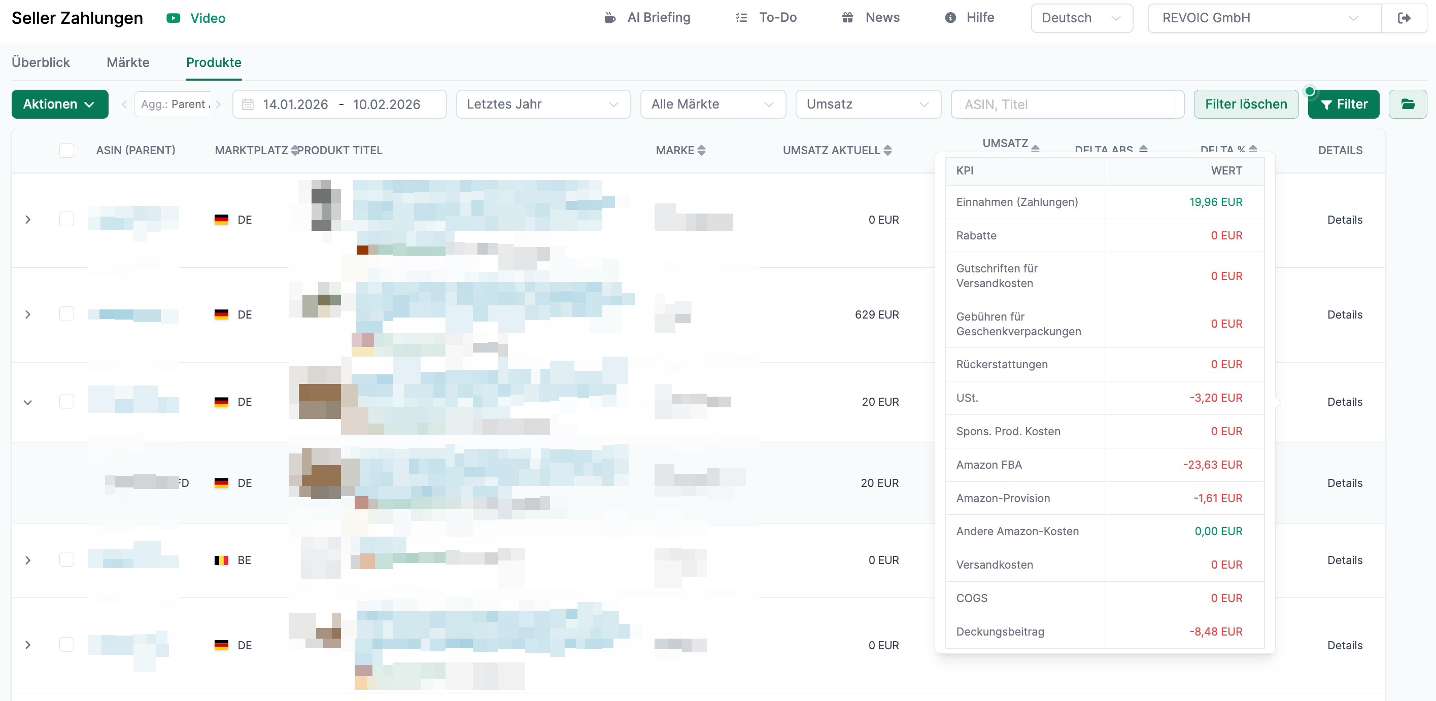 AMALYTIX Seller Analyse Produktliste