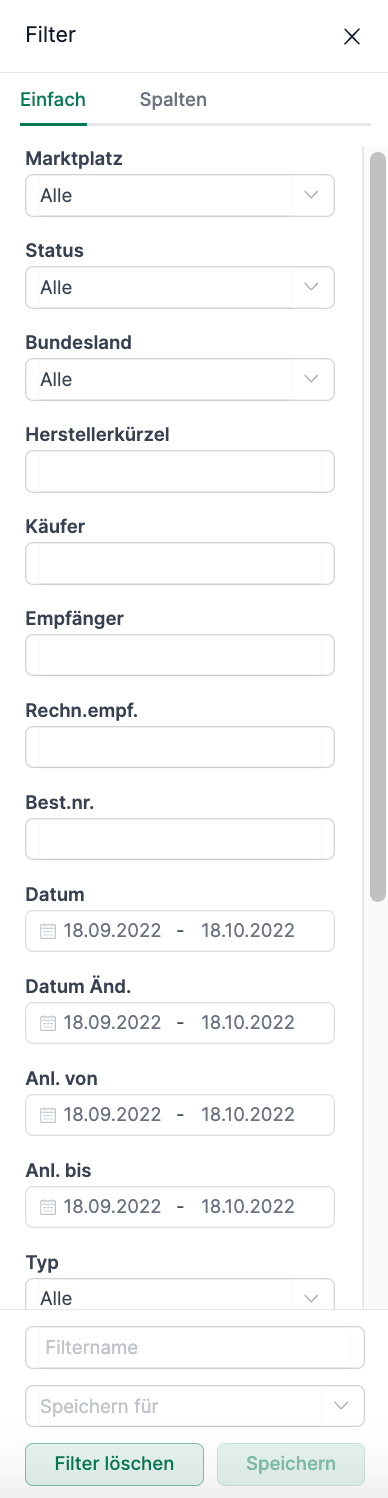 Filter Optionen in AMALYTIX