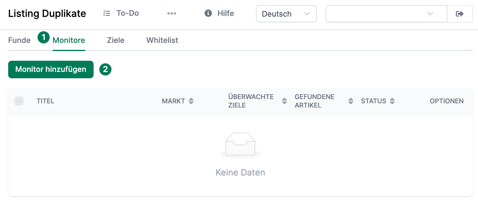 AMALYTIX Seller Produkte Spaltenauswahl