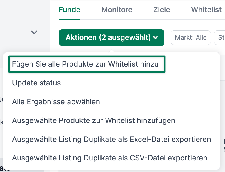 AMALYTIX Seller Produkte Spaltenauswahl