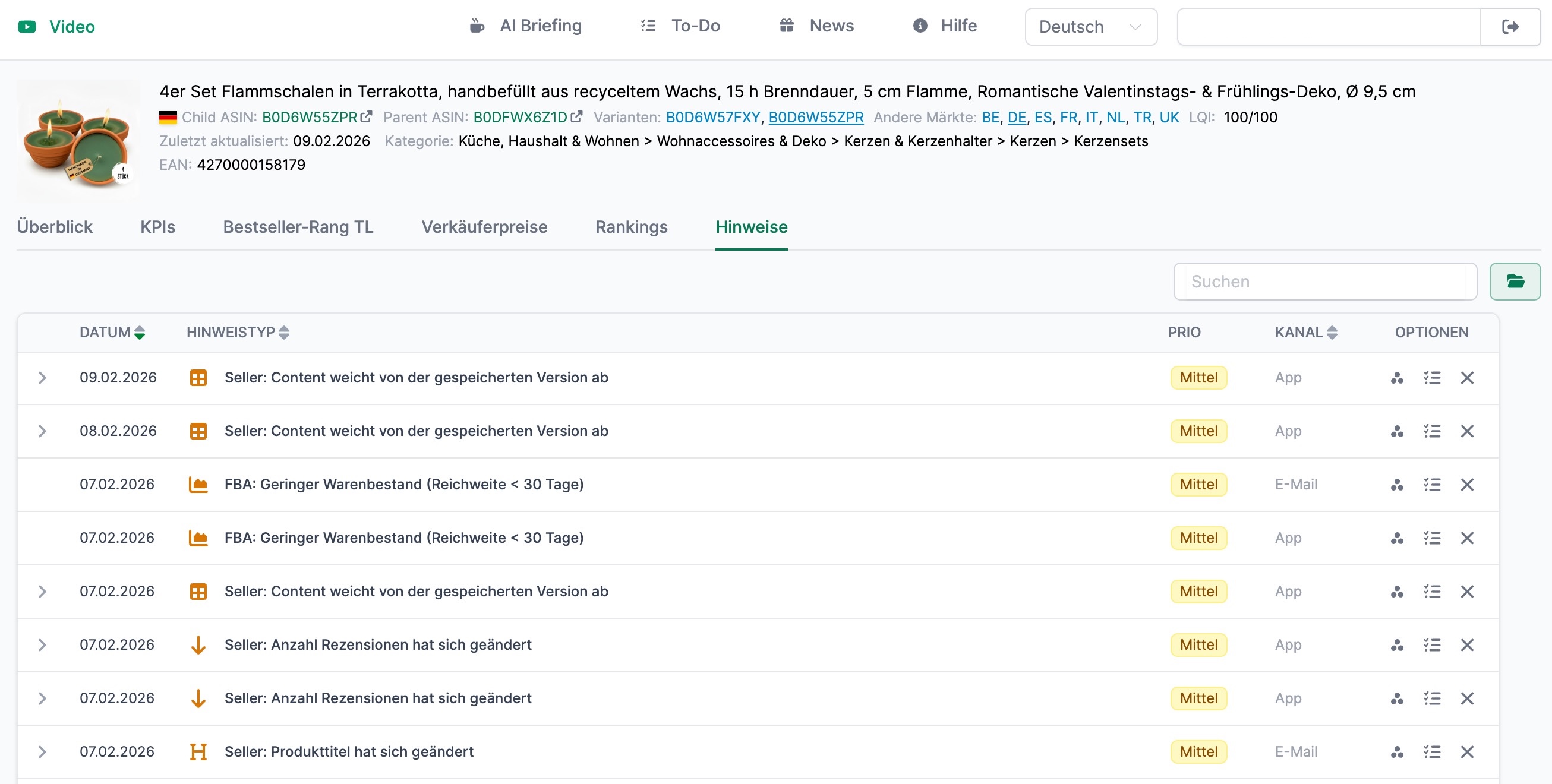 Amalytix Hinweise auf Produktdetailseite