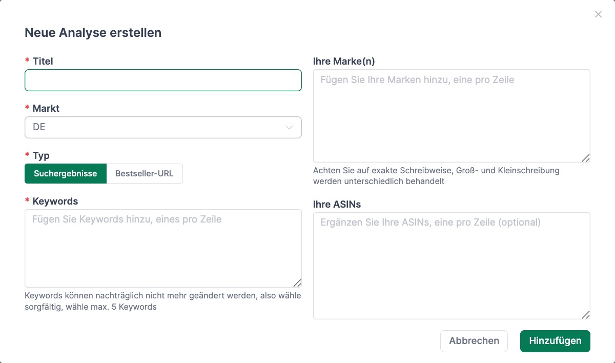 Neue Analyse erstellen
