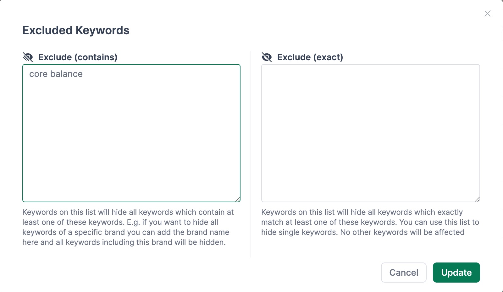 AMALYTIX excluded eywords