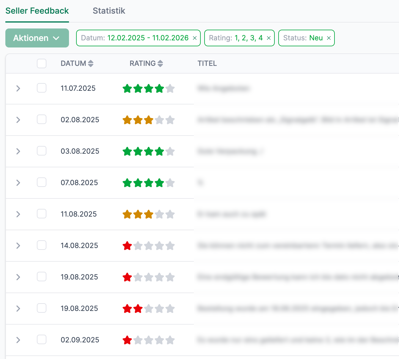 Verkäuferfeedback zentral verwalten