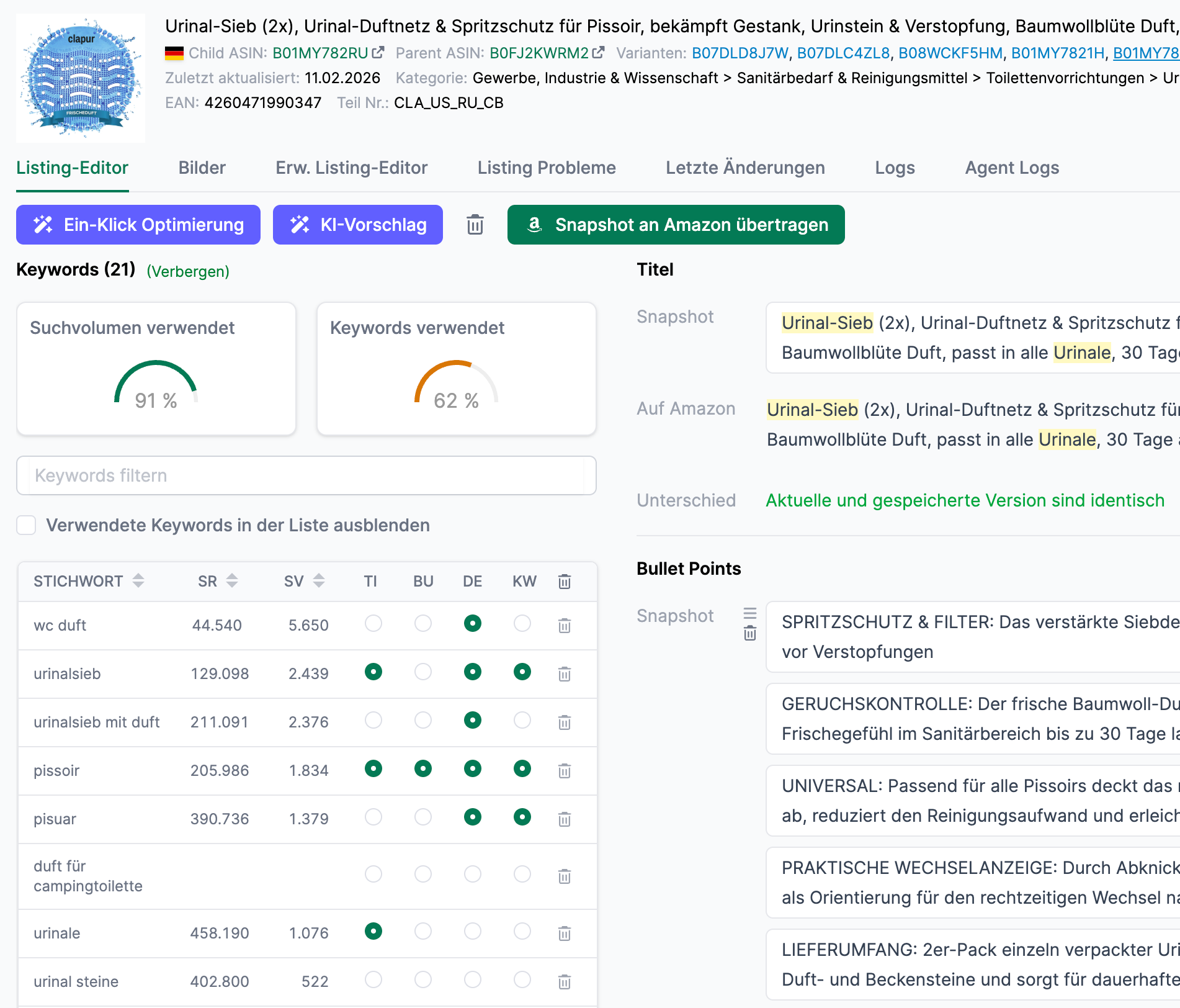Listings mit einem Klick optimieren