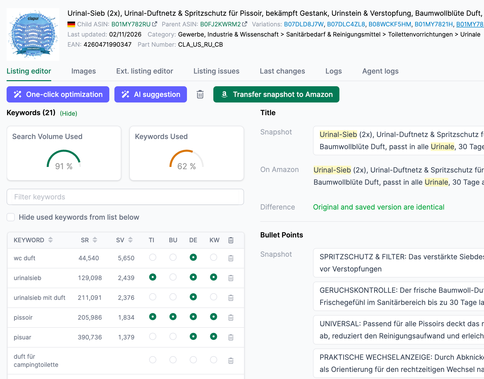 Optimize listings with one click