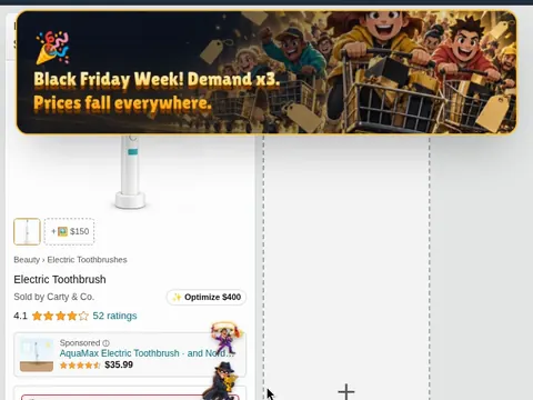 Banner im Spiel: „Black Friday Week! Demand x3. Prices fall everywhere.“