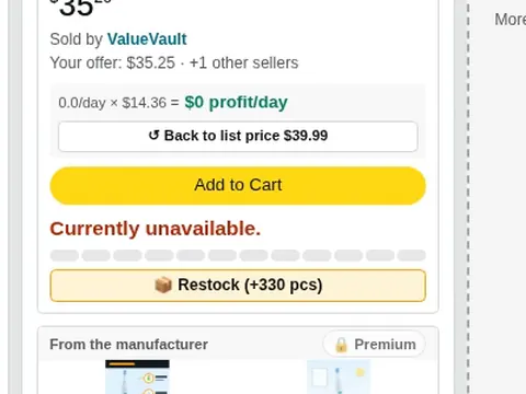 Bestandsanzeige im Spiel: „Currently unavailable.“ über einem leeren Bestandsbalken und dem Button „Restock“.