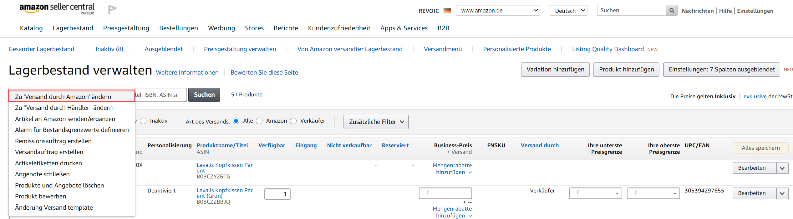 Sendungen in Seller Central erstellen