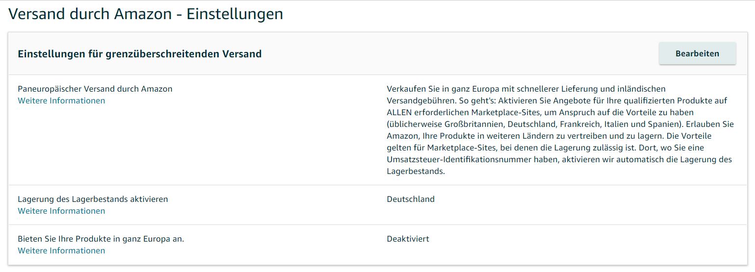 Einstellungen zu Amazon FBA