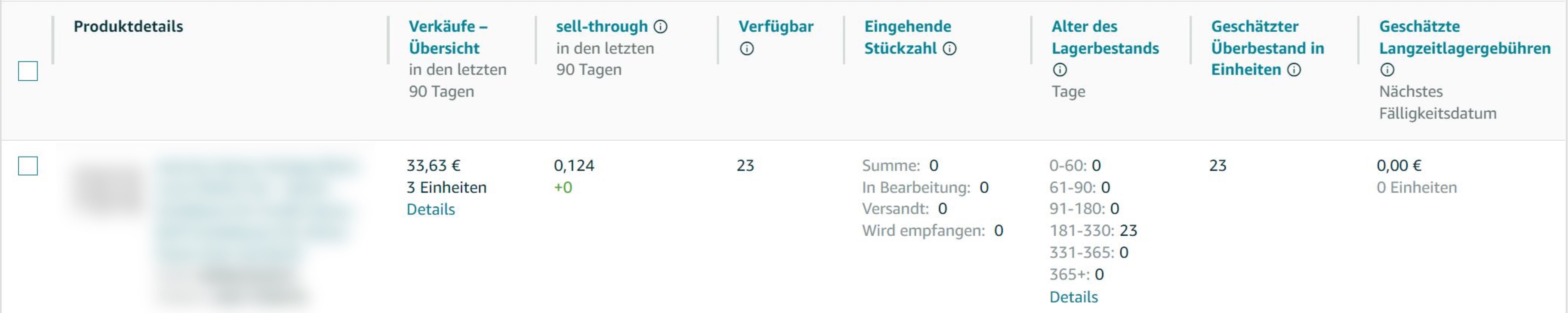 Übersicht des Überbestands in Seller Central