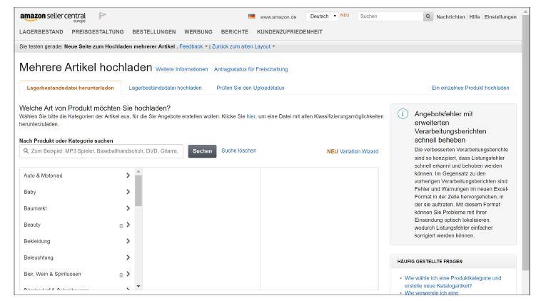 Kategoriespezifische Lagerbestandsdatei auswählen
