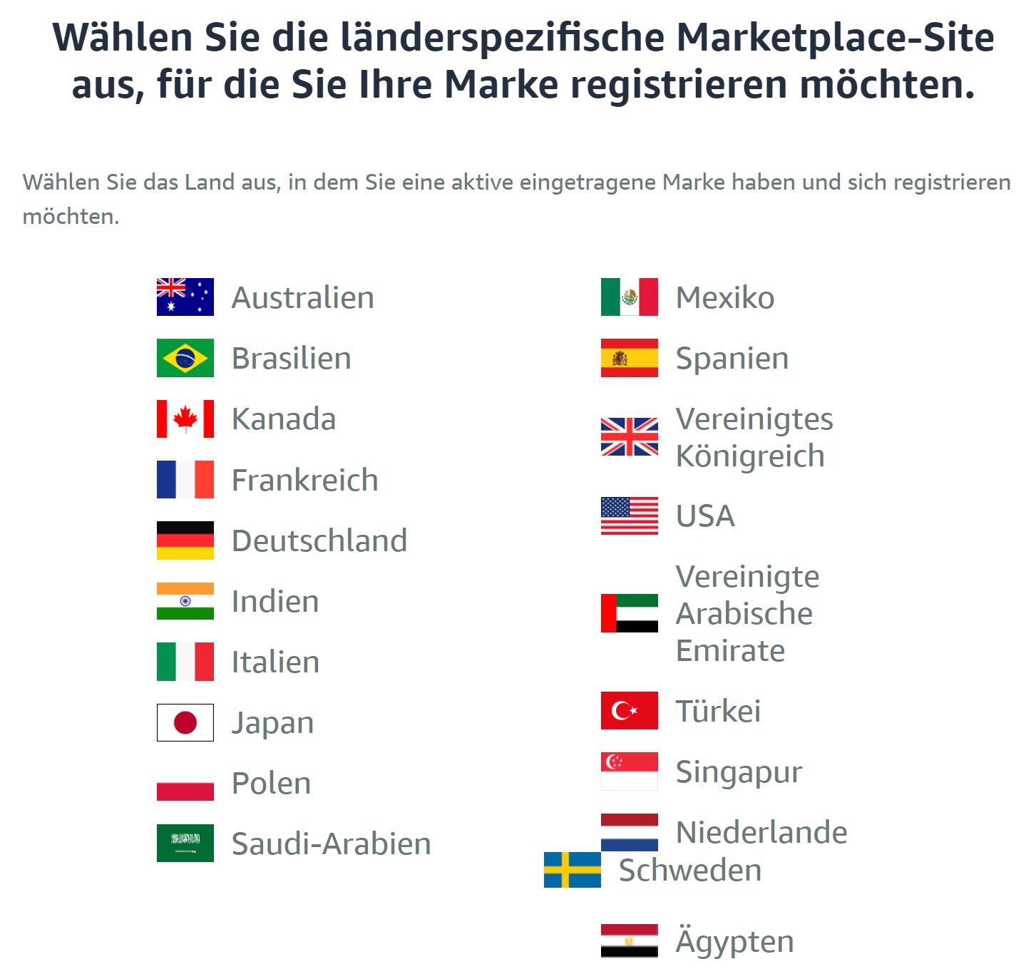 Wählen Sie die länderspezifische Marketplace-Site aus