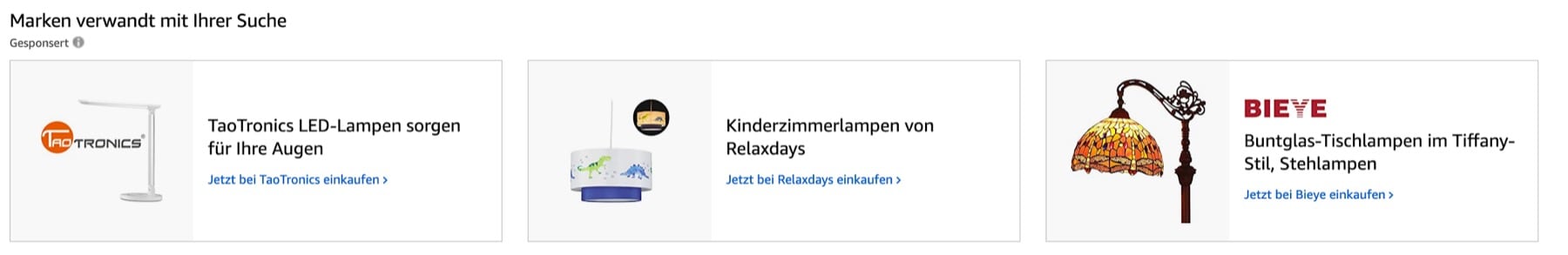 Anzeige des Amazon Brand Stores als Banner unter den Suchergebnissen