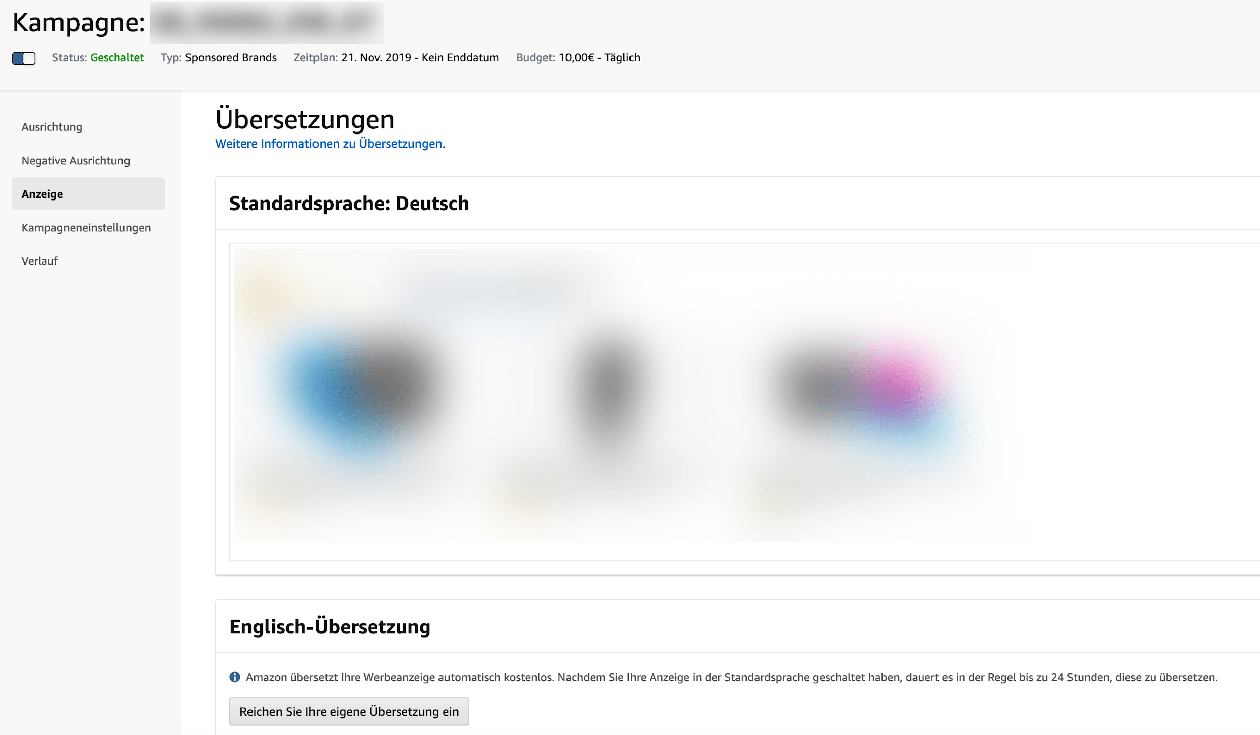 Einstellung einer möglichen Übersetzung