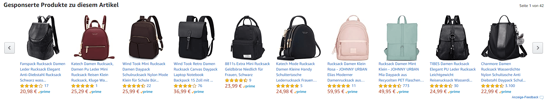 Amazon Sponsored Products Anzeigen über dem Kundenfeedback-Bereich