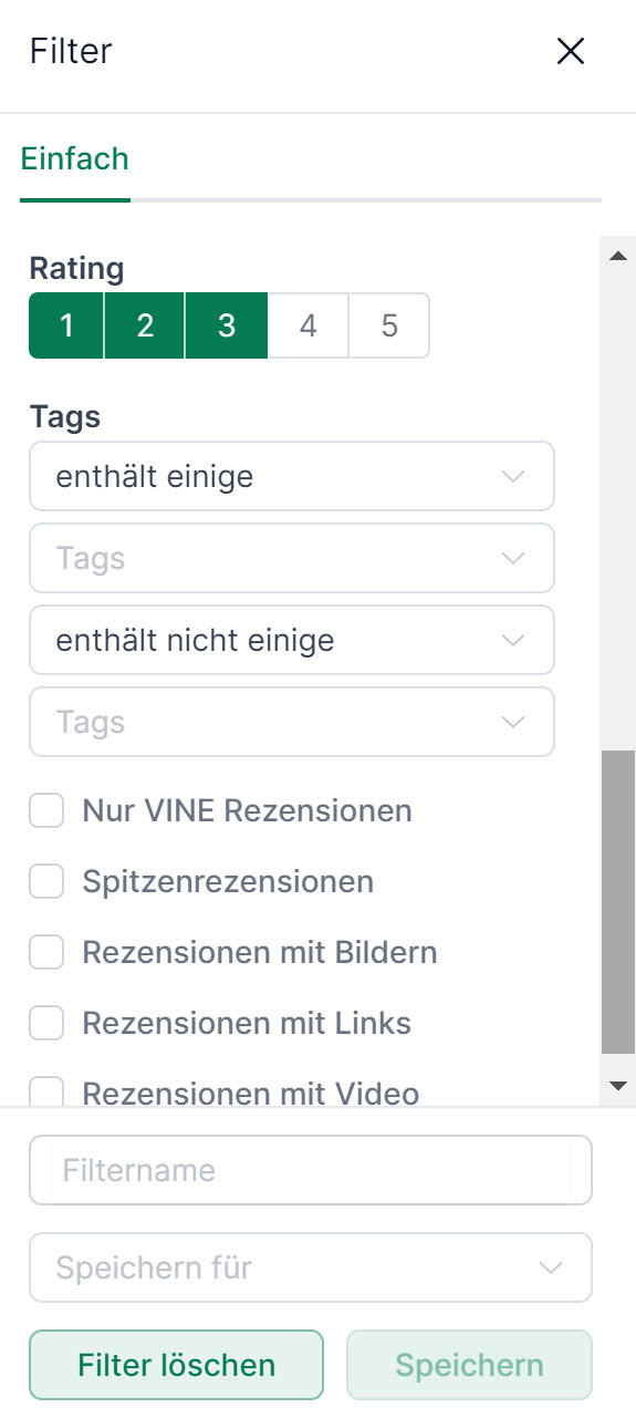 Nach Vine Rezensionen in AMALYTIX filtern