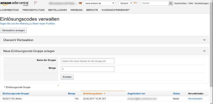 Erstellung von Einlösungscodes vom Typ »Einzelnutzung« rabatte Gutscheine Gutscheincodes
