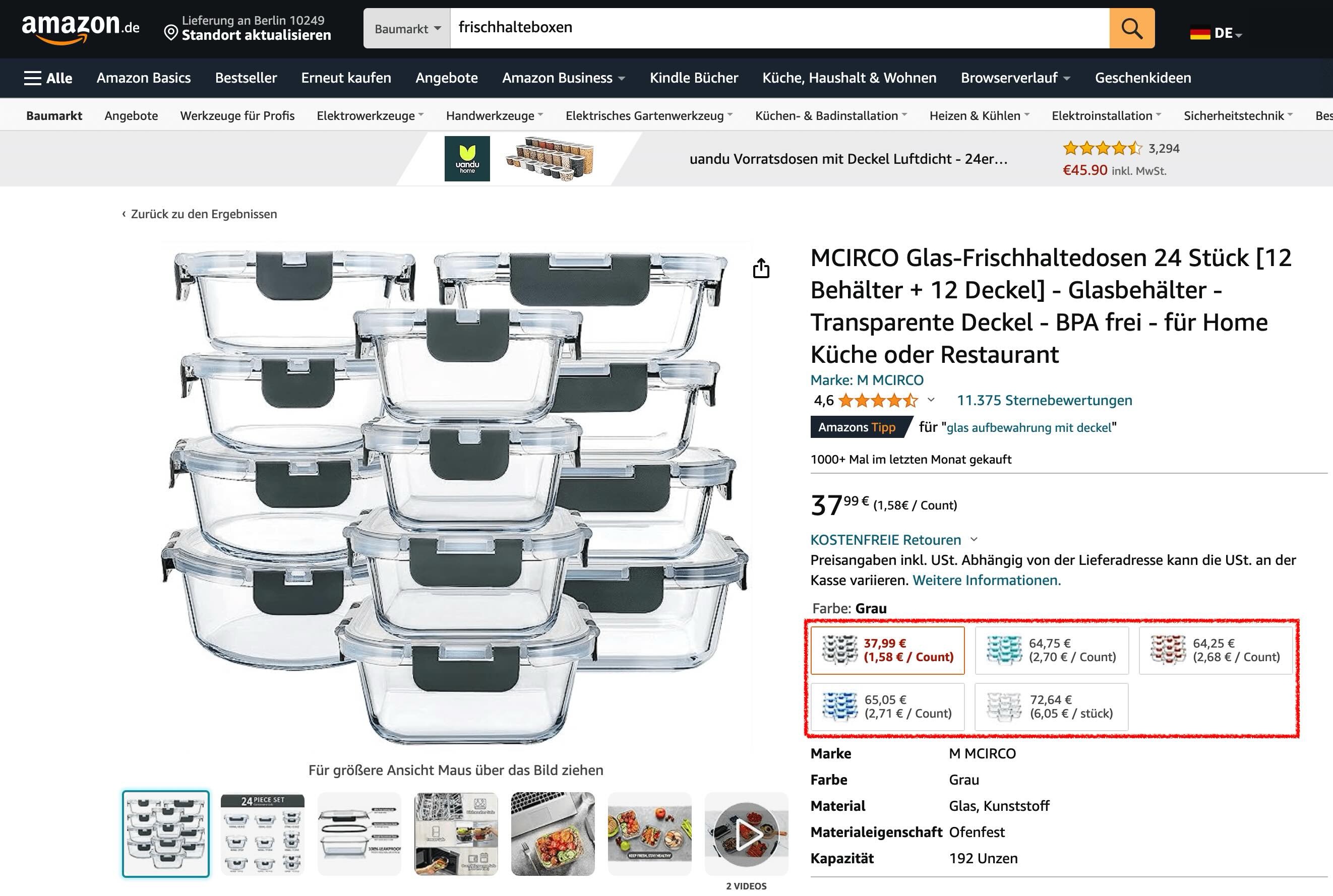 Produktvarianten auf Amazon