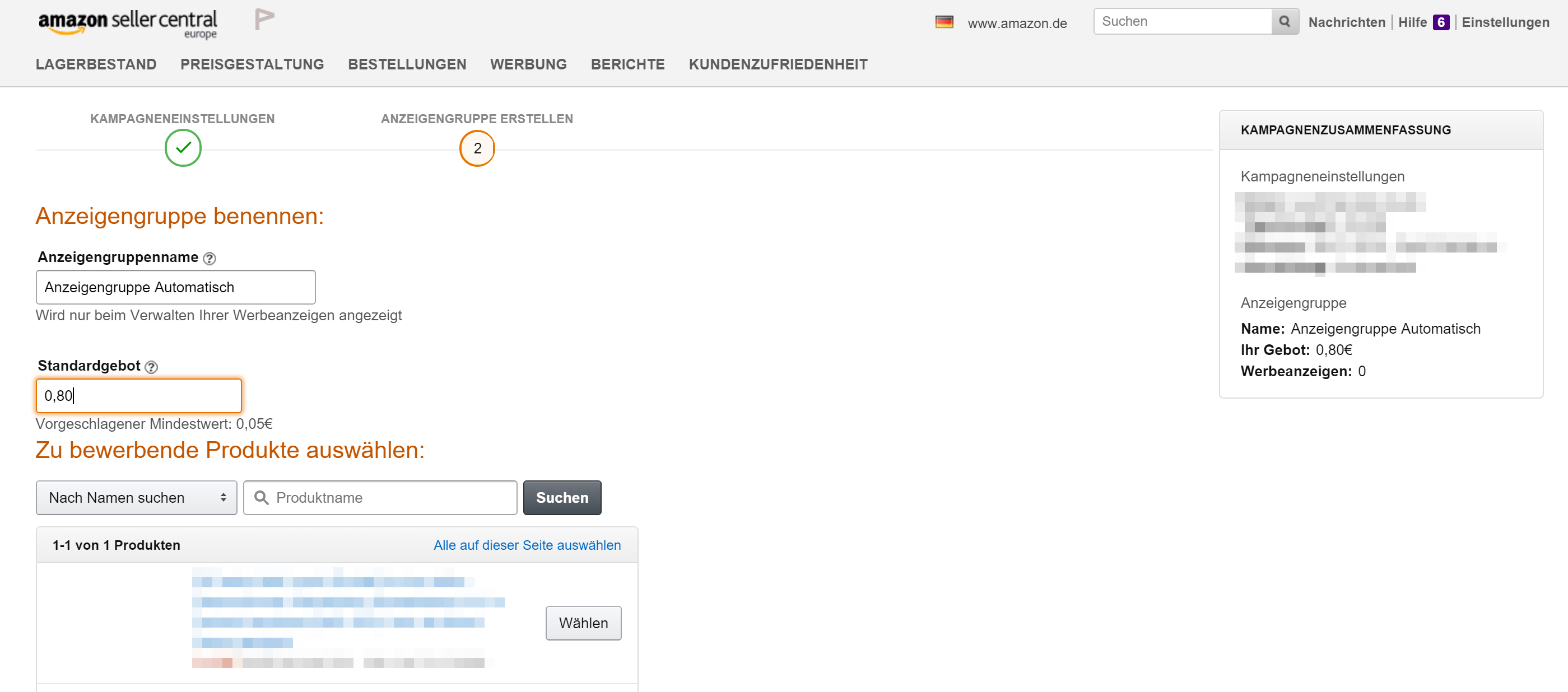 Amazon Gesponserte Produkte Kampagne erstellen