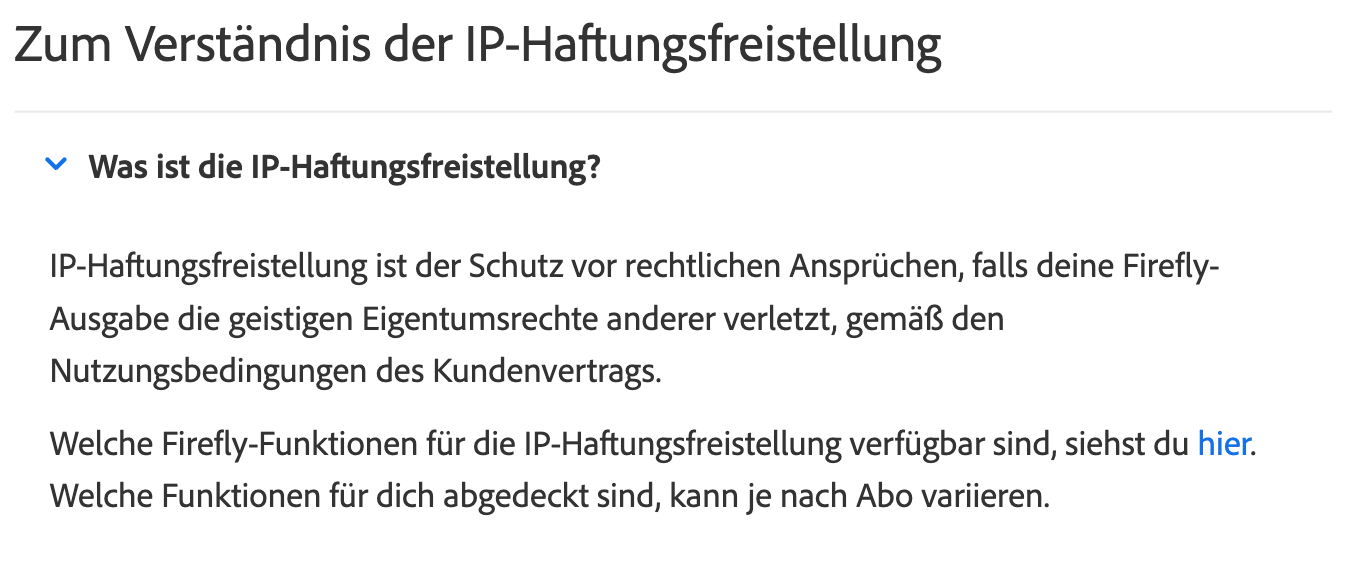 Haftungsfreistellung Adobe Firefly
