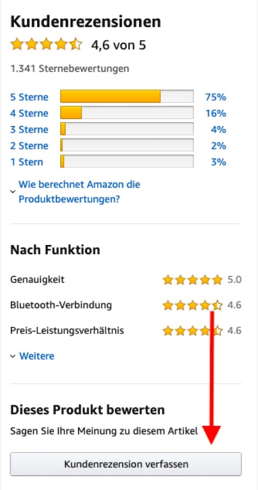 Link zum Verfassen einer Rezension auf der Produktdetailseite