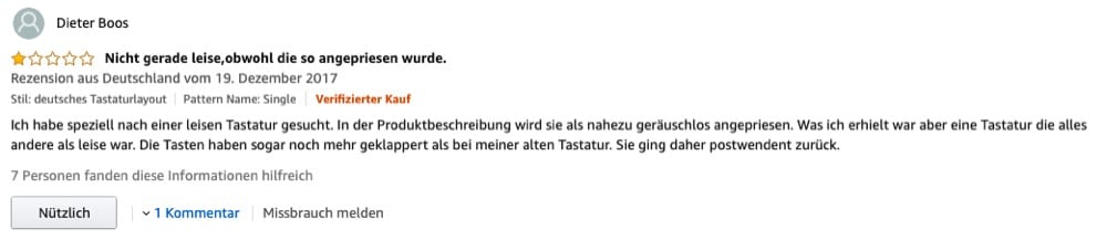 Negative Kundenbewertung auf Amazon
