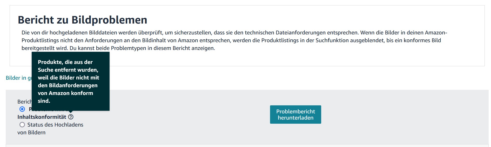 Probleme mit der Inhaltskonformität überprüfen in Seller Central
