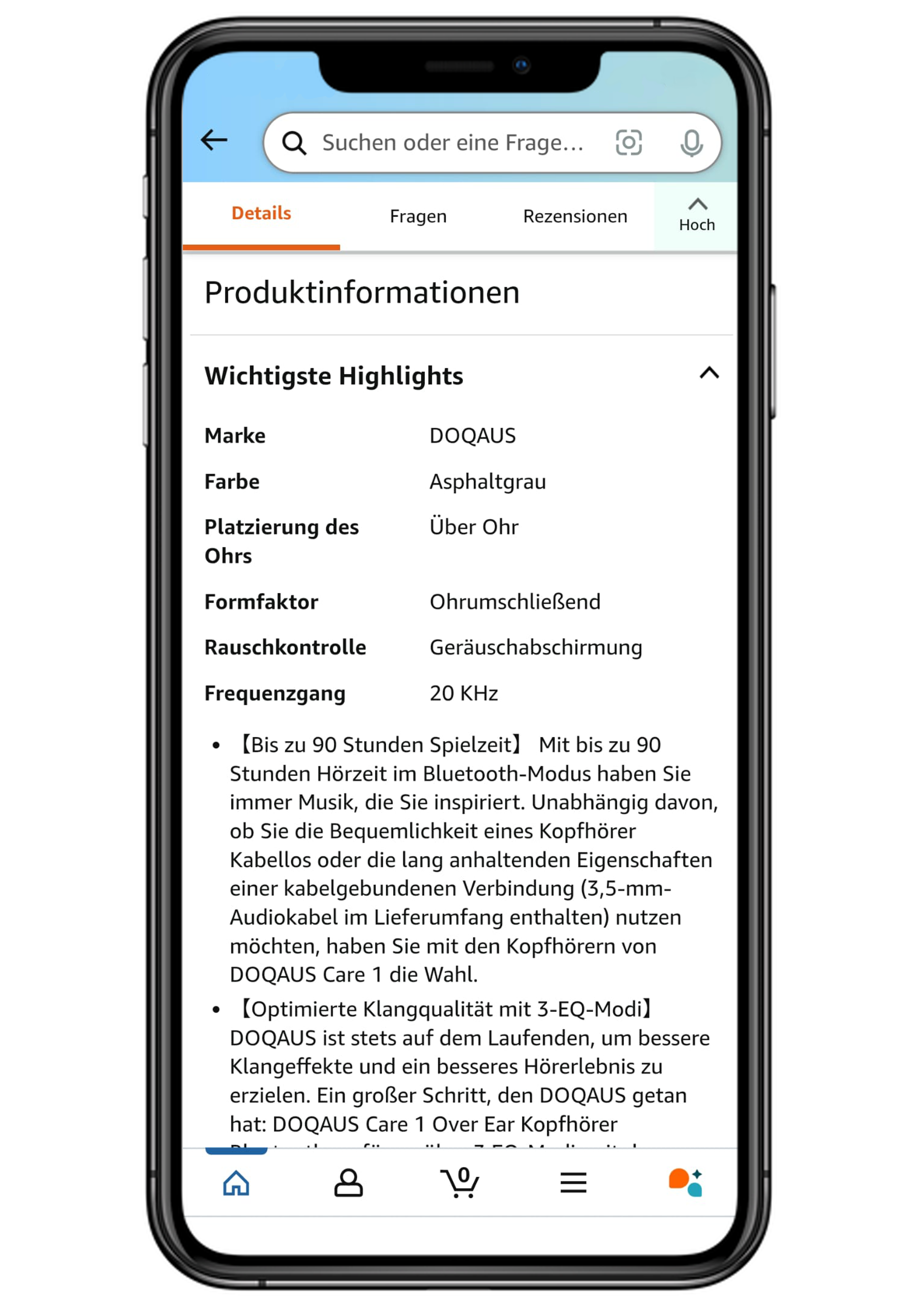 Mobile Ansicht Bullet Points