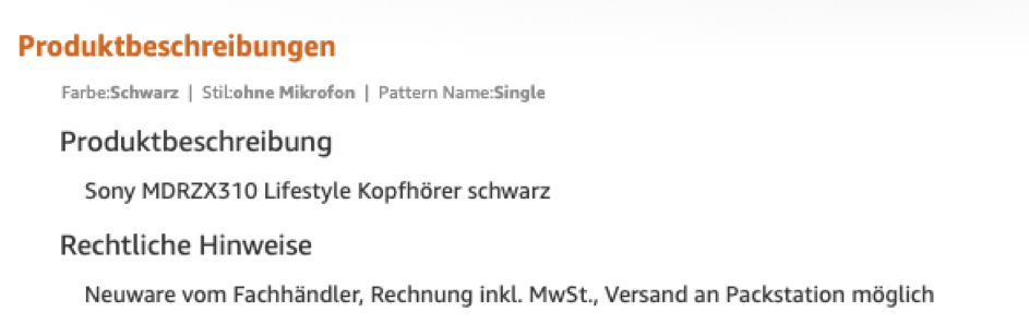 Beispiel für eine ungenügende Produktbeschreibung