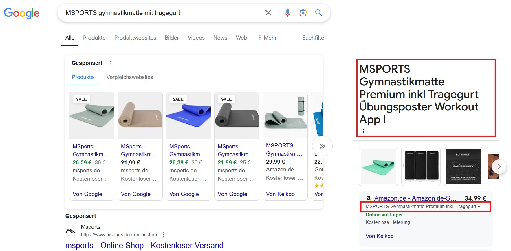 Darstellung des Produkttitels auf Google