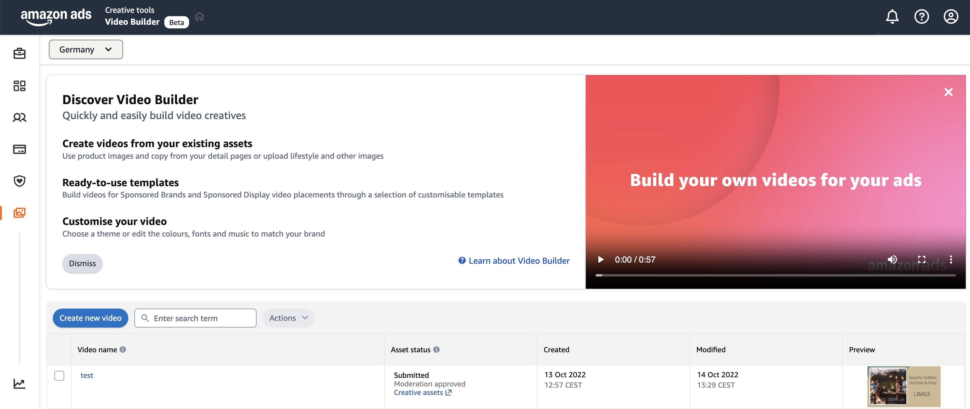 Benutzeroberfläche Amazon Video Builder