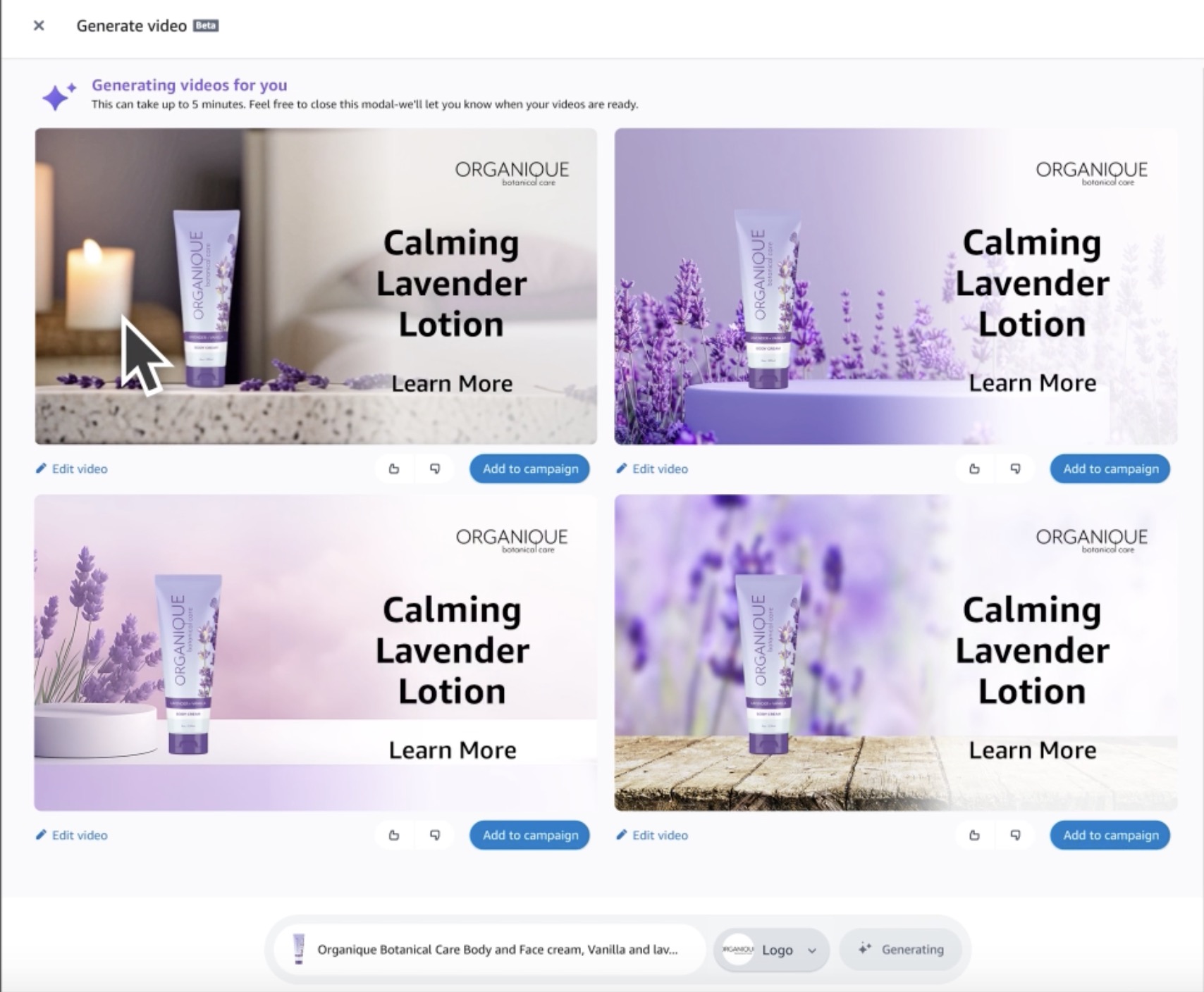 Benutzeroberfläche Amazon Video Builder