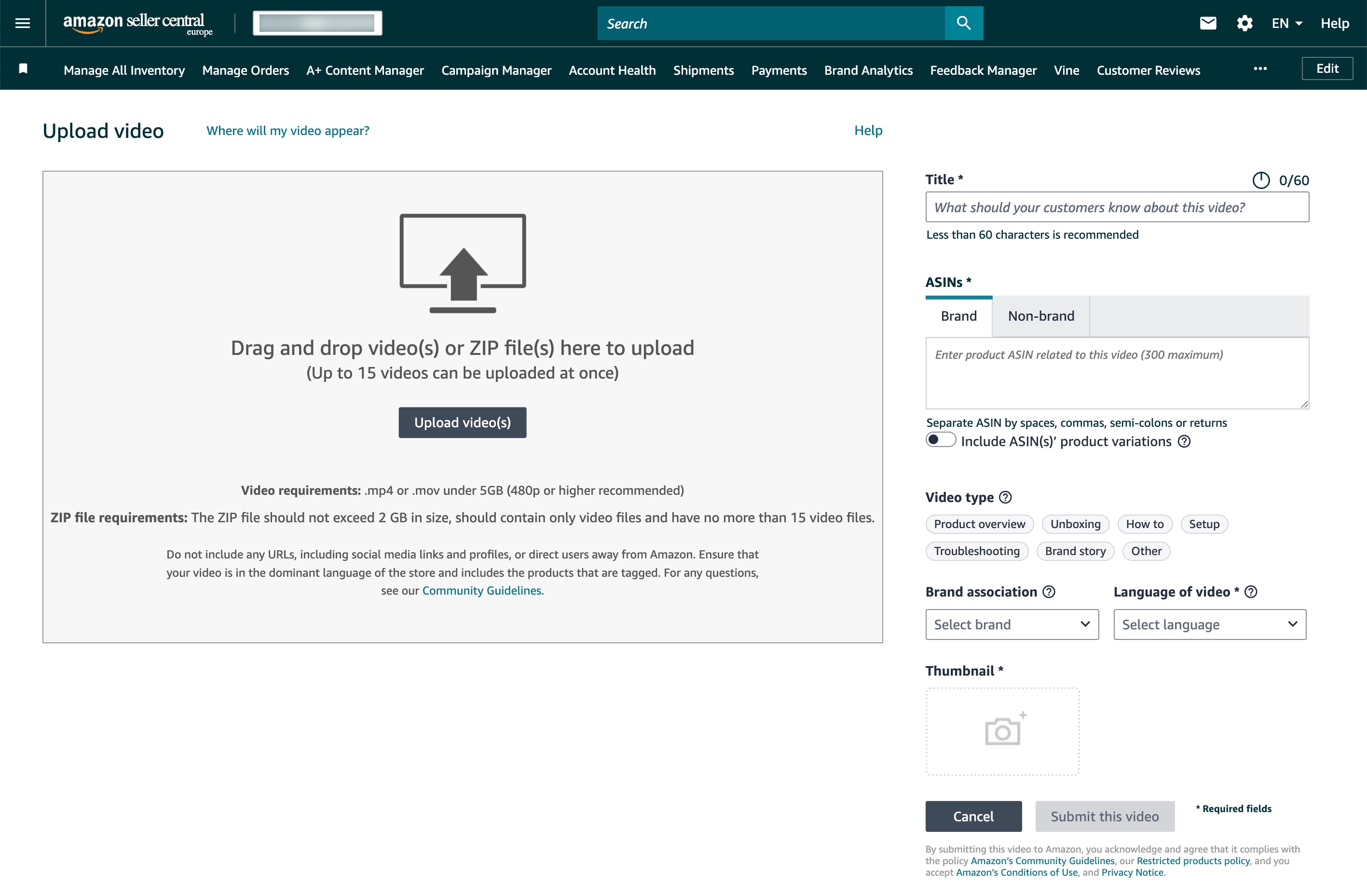 Produktvideo-Upload im Seller Central