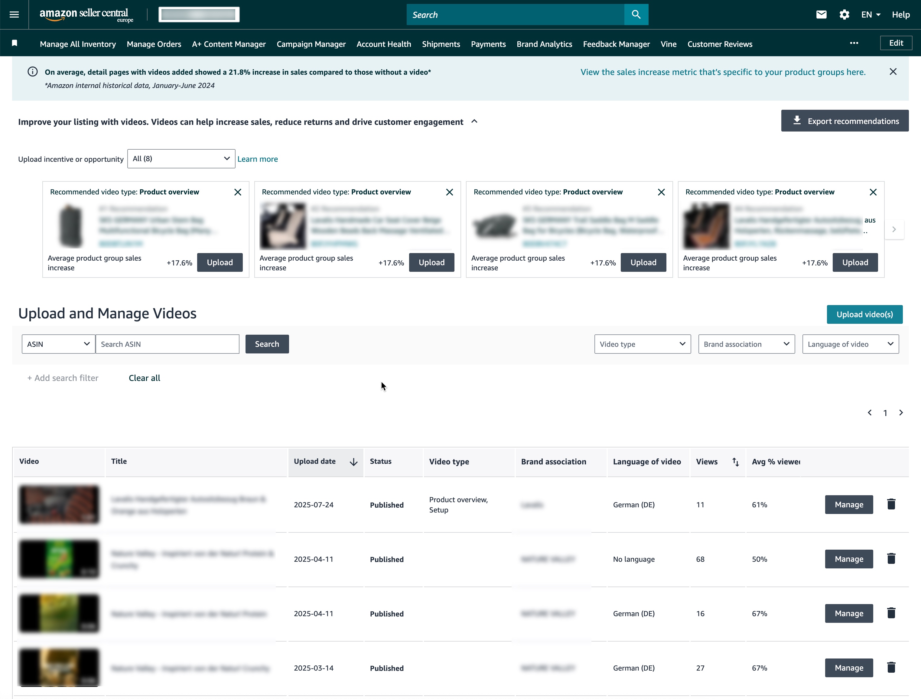 Produktvideo-Upload im Seller Central