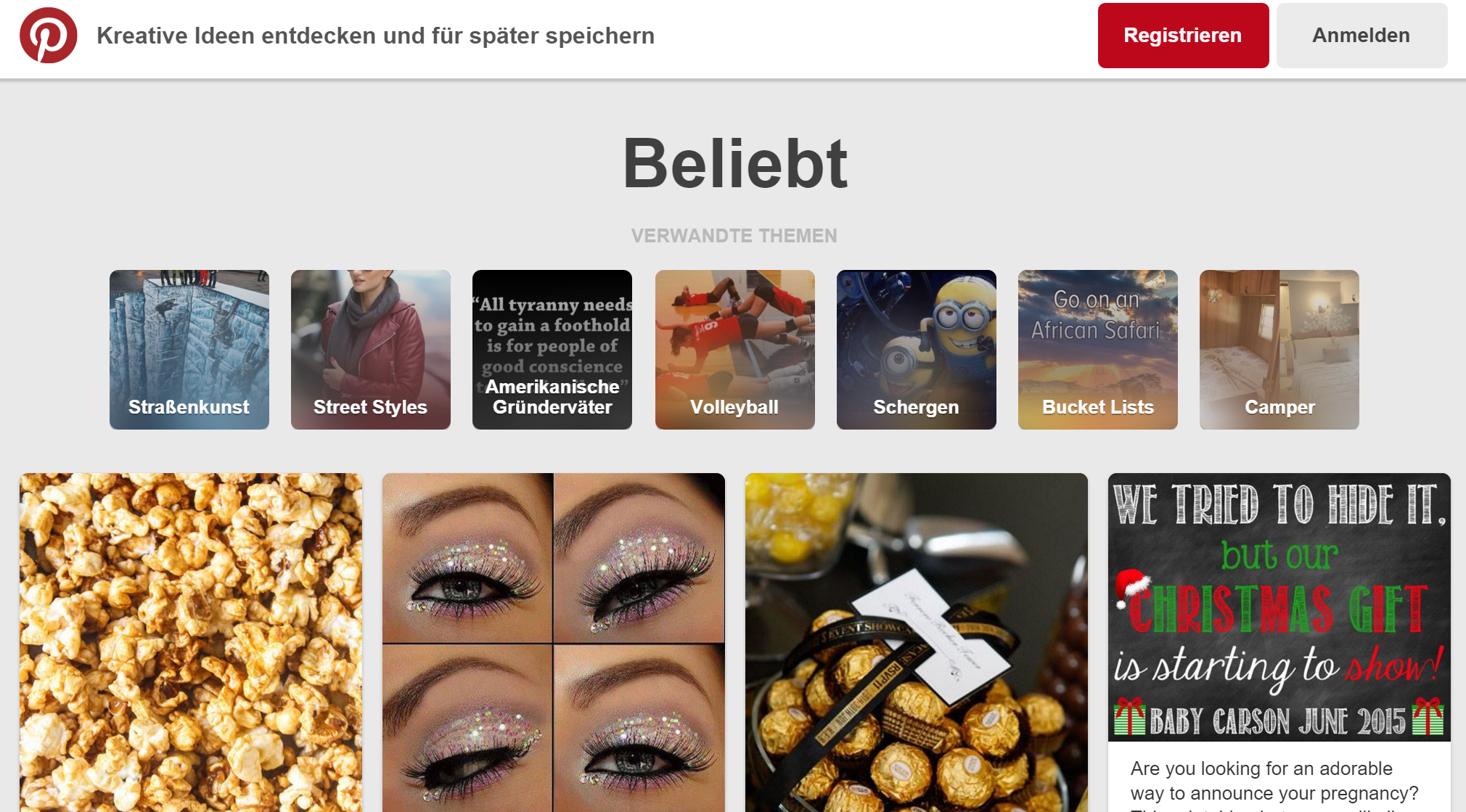 Screenshot der Pinterest Webseiten-Startseite als Beispiel für einen Blog